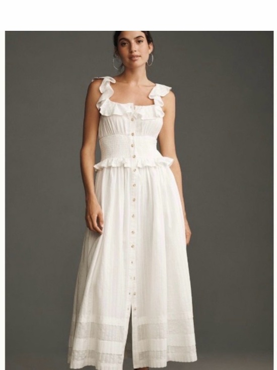 Dresses & Skirts - Anthropologie Pilcro ruffled smocked waist button up dress